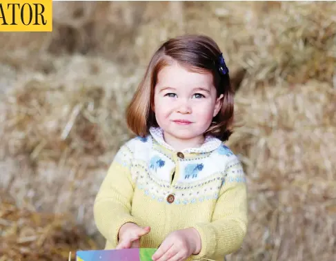  ?? AGENCE FRANCE-PRESSE PHOTO / KENSINGTON PALACE / THE DUCHESS OF CAMBRIDGE ?? A picture released by Kensington Palace and the Duke and Duchess of Cambridge shows Princess Charlotte of Cambridge at Anmer Hall in the village of Anmer in Norfolk, eastern England, in April, in advance of her second birthday on Tuesday. The photo was...