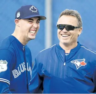  ?? NATHAN DENETTE/THE ?? Aaron Sanchez shares a laugh with Blue Jays manager John Gibbons last month at spring training in Dunedin, Fla. Injuries and losing players to the World Baseball Classic mean Toronto’s lineups are more unusual than normal this spring.