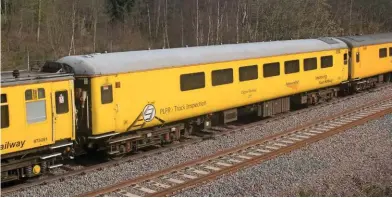  ?? DEREK WILSON. ?? Plain Line Pattern Recognitio­n (PLPR) coach 72631 passes Boughton Junction in the formation of a Network Rail test train on March 23.