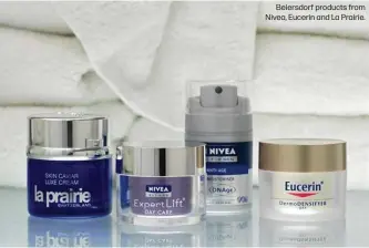  ??  ?? Beiersdorf products from Nivea, Eucerin and La Prairie.