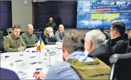  ?? AFP ?? Ukrainian President Volodymyr Zelensky holds a meeting with Polish PM Mateusz Morawiecki and Deputy PM Jaroslaw Kaczynski, Czech PM Petr Fiala and Slovenian PM Janez Jansa in Kyiv.