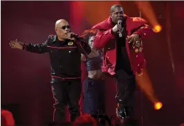  ?? CHRIS PIZZELLO — THE ASSOCIATED PRESS ?? Spliff Star, left, and Busta Rhymes perform “Put Your Hands Where My Eyes Could See” at the 65th annual Grammy Awards on Sunday, in Los Angeles.