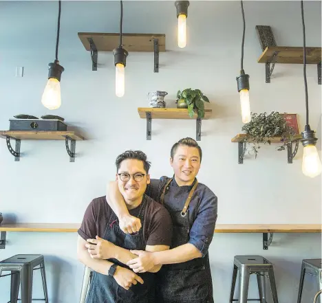  ?? ARLEN REDEKOP ?? Chefs and culinary friends Mark Singson, left, and Felix Zhou were selected for the new season of Top Chef Canada, but Zhou kept his selection secret until they were on the set.