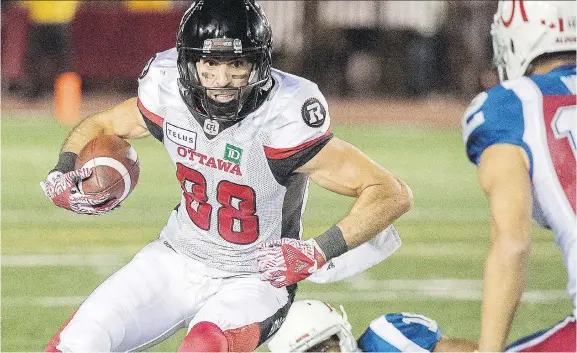  ?? GRAHAM HUGHES/THE CANADIAN PRESS ?? Redblacks wide receiver Brad Sinopoli is on a record-setting pass-catching pace in terms of Ottawa’s CFL history.