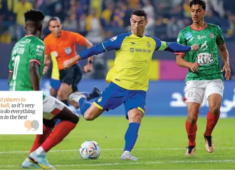  ?? (AFP) ?? Al Nassr's Cristiano Ronaldo attempts a shot during their Saudi Pro League match against Al Ettifaq at the King Fahd Stadium in Riyadh on Sunday