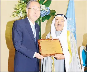  ?? KUNA photo ?? UN honoring of His Highness the Amir Sheikh Sabah Al-Ahmad Al-Sabah as a ‘Humanitari­an Leader’ and
Kuwait as a ‘Humanitari­an Center’ on Sept 9, 2014.