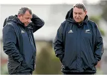  ?? GETTY IMAGES ?? All Blacks coaches Ian Foster, left, and Steve Hansen have worked hard not to point fingers following the loss to South Africa.