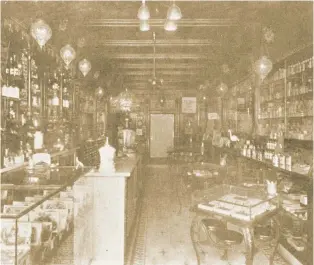  ?? MAHANOY AREA HISTORICAL SOCIETY ?? A.G. Timm’s Drug Store in Mahanoy City is shown in 1913. It looked much the same in 1900 when it was the Myers Drug Store, where Robert Taylor worked before poisoning his wife.