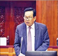  ?? SUPPLIED ?? Minister of Labour and Vocational Training Ith Sam Heng speaks during the National Assembly’s plenary session on Tuesday.