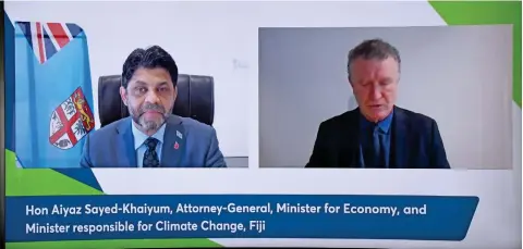  ?? Photo: NANISE NEIMILA ?? The Attorney-General and Minister for Economy, Aiyaz Sayed-Khaiyum during a virtual high-level Blue Pacific to Glasgow Forum.