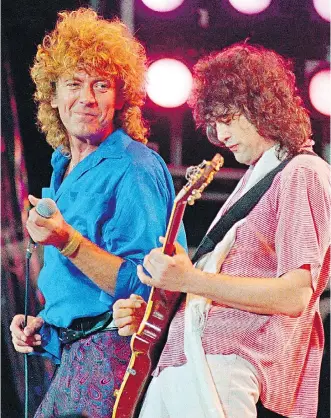  ?? AMY SANCETTTA/AP PHOTO ?? Led Zeppelin’s Robert Plant, left, and Jimmy Page, shown here at 1985’s Live Aid concert, face a new trial in a lawsuit accusing them of copying another song for the intro to Stairway to Heaven.