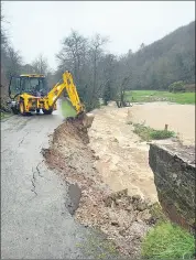  ?? (Photo: Moss Fitzgerald) ?? “The wall collapsed into the river with the power of the water and took half of the road with it”. Pictured as a collapsed wall and road at Coolmohan, Araglin.