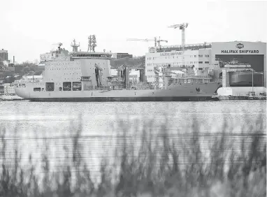  ?? ANDREW VAUGHAN / THE CANADIAN PRESS FILES ?? MV Asterisk, the Royal Canadian Navy’s newest supply ship, will have some key limitation­s, notably that it can’t be deployed into war zones, as a former civilian container ship converted for military use.