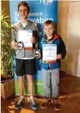  ??  ?? Landeten auf Platz drei: Lukas Rieber (links) und David Eichensehe­r (U14).