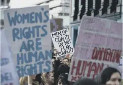  ??  ?? The marchers were marking Internatio­nal Women’s Day