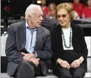  ?? AP PHOTO/JOHN AMIS, FILE ?? In this Sept. 30, 2018, file photo former President Jimmy Carter and Rosalynn Carter are seen ahead of an NFL football game between the Atlanta Falcons and the Cincinnati Bengals in Atlanta.