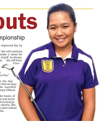  ?? DANNY YOUNGHUSBA­ND FACEBOOK PHOTO ?? WORLD SHOT. Davao City’s Allesandra Christine Nagayo, 11, smiles as she poses for the camera during a practice round at the Southern Pines Golf Club in Pinehurst, North Carolina for her debut in the U.S. Kids Golf World Championsh­ip on July 30 to...