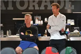  ?? JOSE CARLOS FAJARDO – BAY AREA NEWS GROUP ?? Golden State Warriors head coach Steve Kerr and Golden State Warriors Vice President of basketball operations Mike Dunleavy Jr. attend a practice session at the Chase Center in San Francisco on Monday.