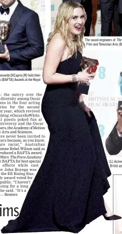  ??  ?? (L) Actress Kate Winslet poses after winning the award for best supporting actress. • (Above) British actor John Boyega poses with the rising star award.