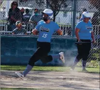  ?? PHOTO BY BOB MINENNA ?? Lower Lake’s Kylie Hartmann scores in the bottom of the second inning. She tripled moments before.