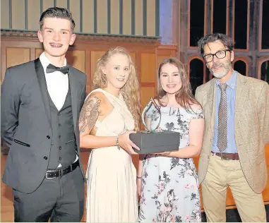  ??  ?? Loughborou­gh College students won Best Service Team at the UK Young Restaurant of the Year 2017 Grand Final. Pictured, from left to right, are: Zac Gudger, Sian Dixon, Emily Bucknall and HK Projects’ Jason Fish.