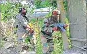  ?? ANI ?? The encounter began after militants opened fire on a search team in Chadderbha­n village of Kulgam.