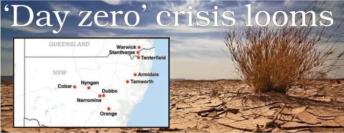  ?? PHOTO: ISTOCK ?? CRYING DRY: The regional towns displayed on the map are at risk of running out of water within 12 months.