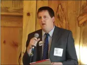  ?? PHOTOS BY ARIEL CARMONA— LAKE COUNTY PUBLISHING ?? Patrick Sullivan, a candidate running for Treasurer - Tax Collector speaks during Tuesday's forum in Cobb.