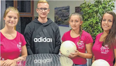  ?? ARCHIVFOTO: MEMU ?? Für einen Beachvolle­yballplatz in Merklingen warben (v. li.) Lisa Schulte, Oliver Mangold, Vanessa Seiffert und Felicia Salzmann.