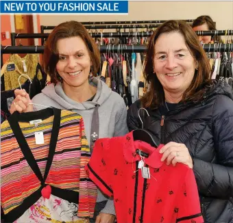  ??  ?? Jill Campion and Glenna Timmons shopping for bargains at the New To You Fashion Sale in Greystones Tennis Club.