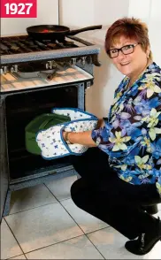  ??  ?? Old faithful: Kim Downs, 59, still cooks with her 91-year-old New World Oven, which is the same age as The Queen 1927
