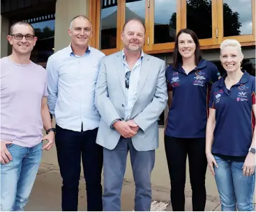  ??  ?? The Warragul Industrial­s Football Netball Club recently launched its pre-season with a meet the coaches night. Pictured from left junior developmen­t coordinato­r Vin Rabl, senior football coach Stephen Ryan, club president Dale Bainbridge, netball manager Stacey Lawry and senior netball coach Rachael Chandler.