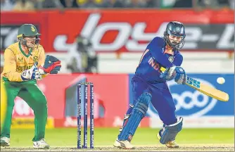  ?? PTI ?? Dinesh Karthik scored a 27-ball 55 which took India to 169/6 in the fourth T20I at the SCA Stadium in Rajkot on Friday.