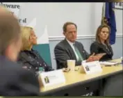  ?? RICK KAUFFMAN – DIGITAL FIRST MEDIA ?? Sen. Pat Toomey, R-Pa., center, fields questions from members of the Delaware County Chamber of Commerce on Monday regarding various measures the Republican Senate leadership is looking at for tax reform. Toomey also addressed the pending push to...