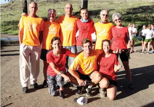  ?? Penney Photo: Stephen ?? Among the Grahamstow­n runners who took part in the Addo Elephant Trail runs over the weekend are, from left to right, standing, Grant Wolff, Jean-Pierre Pienaar, David Stoloff, Amy von Witt, Brian and Laura Bannatyne, front, Claire Kruiskamp, Daniel...