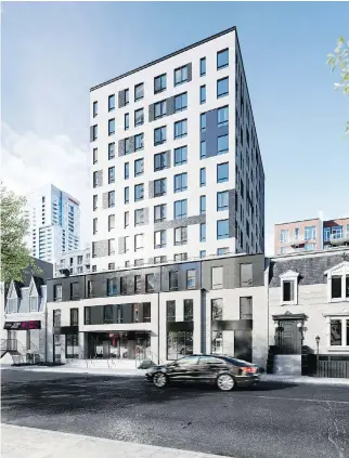  ??  ?? Nest Condos, on Crescent Street at the corner of René-Lévesque Boulevard West, is slated for completion next year and will feature 97 condominiu­ms.