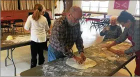  ?? SUBMITTED PHOTO - JIM FARNSWORTH ?? Twenty people of all ages gathered to make fastnaught­s at St. Mark’s Evangelica­l Lutheran Church, Birdsboro, on Feb. 10.