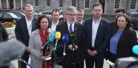  ??  ?? TAKING AIM: Sinn Fein representa­tives regularly hit out at political rivals, claiming everyone else is out of step bar them