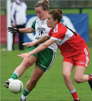  ??  ?? Louth’s Aine Breen attempts a block against London on Sunday.
