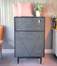  ??  ?? Chest of drawers painted ash grey with linear detailing