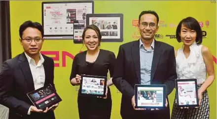  ?? PIC BY HALIM SALLEH ?? (From left) Tribe & Raku chief executive officer Iskandar Samad, Astro Malaysia Holdings Bhd group chief executive officer Datuk Rohana Rozhan, group chief financial officer Shafiq Abdul Jabbar and chief commercial officer Liew Swee Lin during a press...