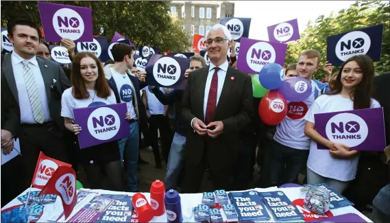  ??  ?? „ The Better Together leader Alistair Darling campaignin­g in Edinburgh, during the Scottish referendum in September 2014.