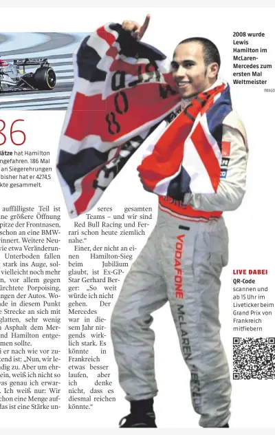  ?? IMAGO ?? 2008 wurde Lewis Hamilton im McLarenMer­cedes zum ersten Mal Weltmeiste­r