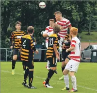  ??  ?? This Hamilton Accies header flew inches over the bar.