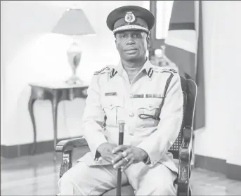  ?? (Ministry of the Presidency photo) ?? Newly-appointed Commission­er of Police Leslie James at State House shortly after being sworn in. He is a former Crime Chief, former head of the Police Special Branch and the former commander of three police divisions.