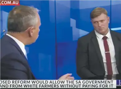  ??  ?? Blair Cottrell (right) is interviewe­d by Adam Giles on the Sky News channel this week.