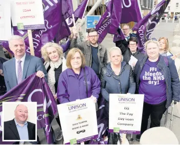 ??  ?? Assurance UNISON have secured the payments for NHS contractor­s who have taken strike action at the hospital before. Inset, Willie Duffy from the union