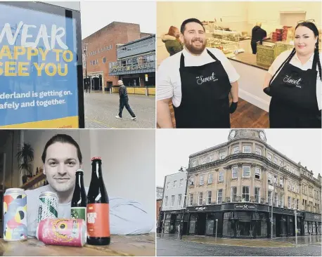  ??  ?? Clockwise, from top left, the city in lockdown; Tommy and Laura Graham; Mackie’s Corner is a hub of independen­t businesses; Gerard Purvis.