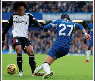 ?? ?? SHIN DIG: Malo Gusto escaped a red card after his X-rated over-the-top tackle on Willian