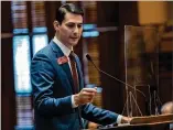  ?? ALYSSA POINTER/ ALYSSA. POINTER@ AJC. COM ?? House Majority Whip Trey Kelley, R- Cedartown, pushed Senate Bill 221, stressing that all contributi­ons would be disclosed.